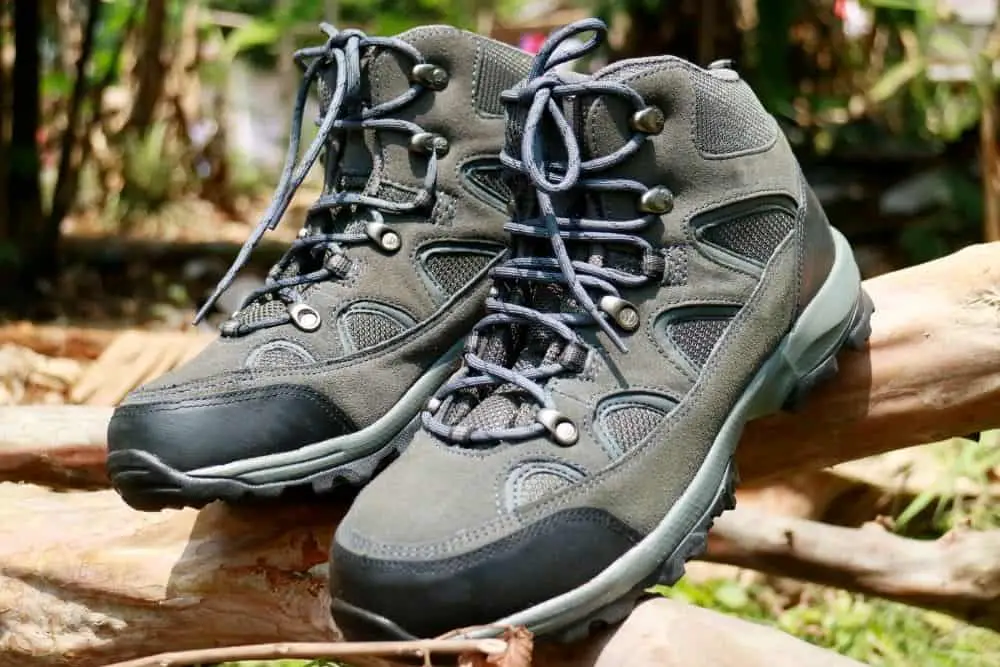A pair of gray hiking boots