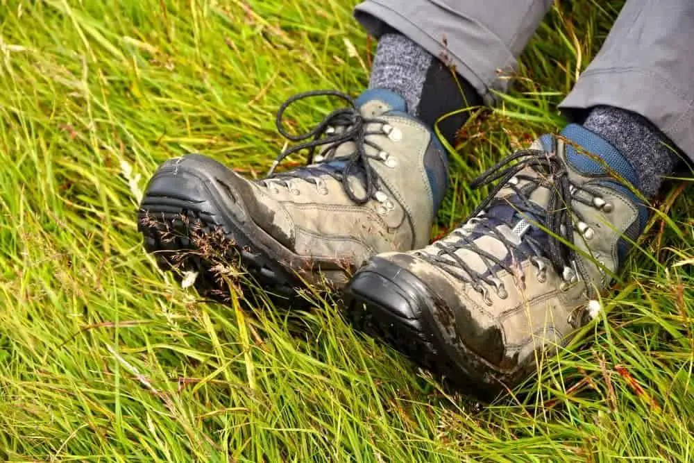 dirty hiking boots with mildew smell