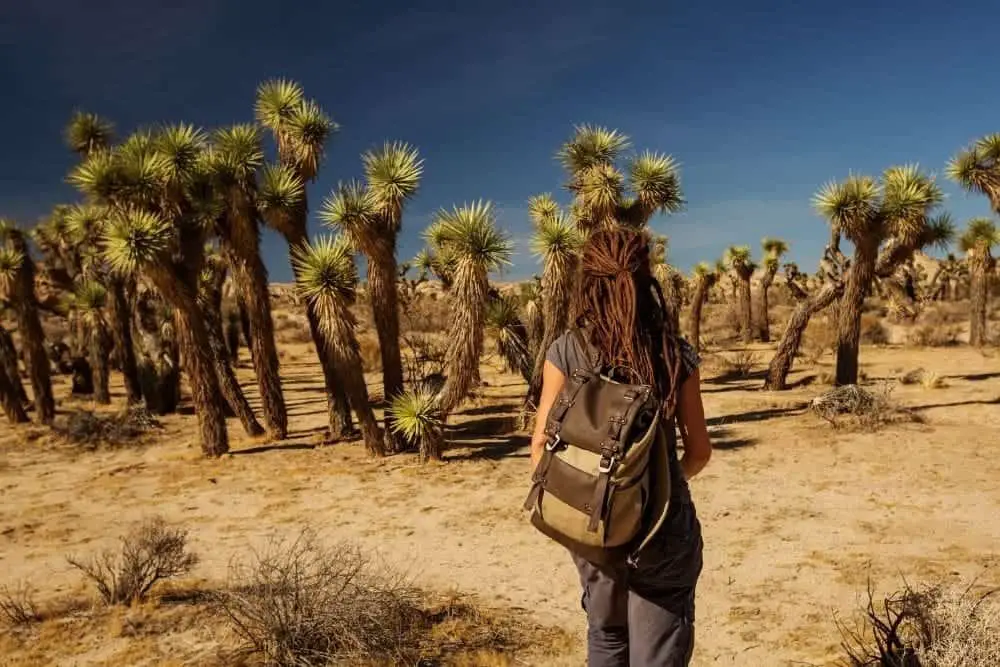 girl hiking in Joshua Tree