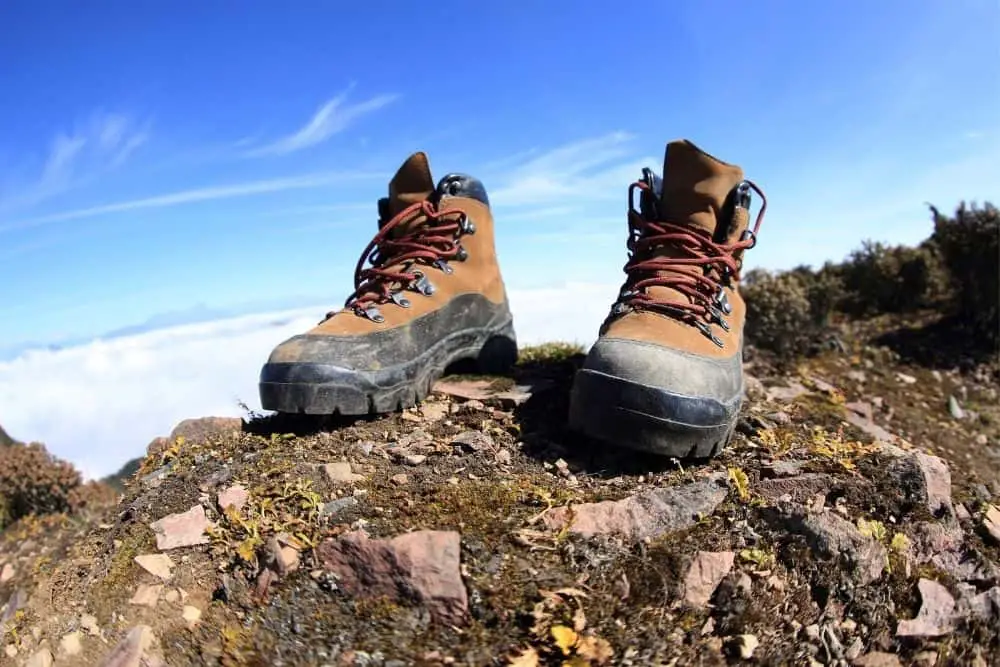 hiking boots on the ground