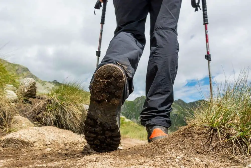 muddy outsole of slip resistant hiking boots