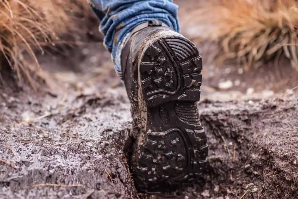 hiking on muddy wet surface