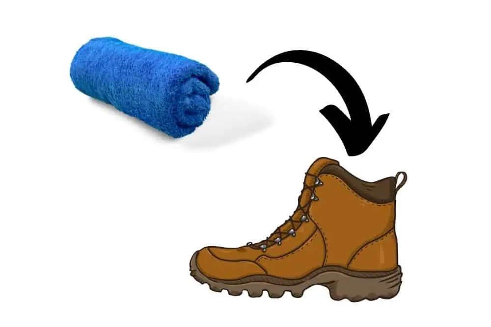 stuff towel in hiking boot