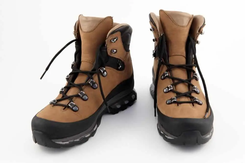 heavy brown high cut hiking boots