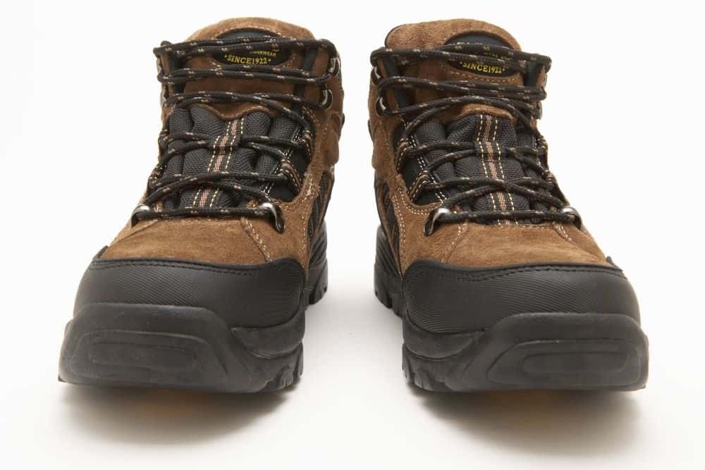 toe caps of heavy hiking boots