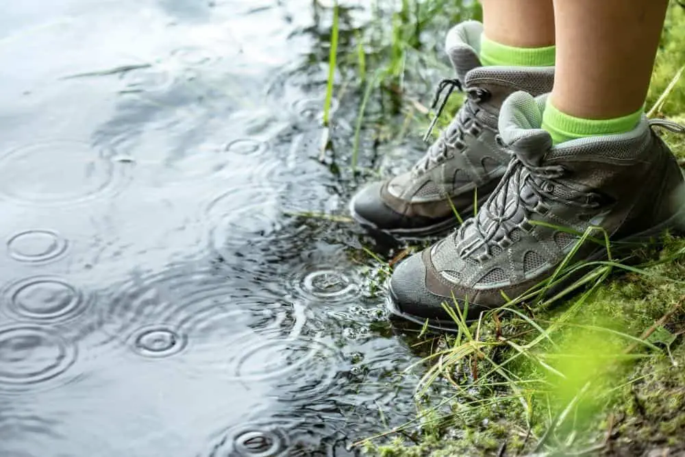waterproof hiking boots in light rain