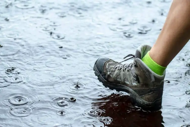 waterproof hiking boots in the rain