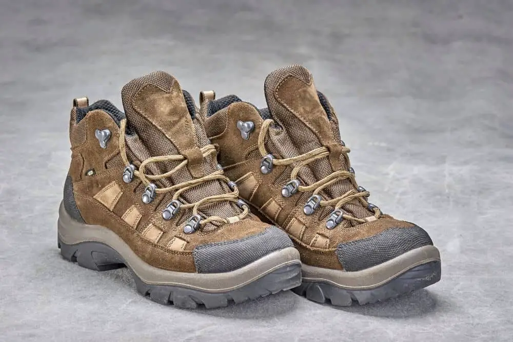 A pair of suede hiking boots