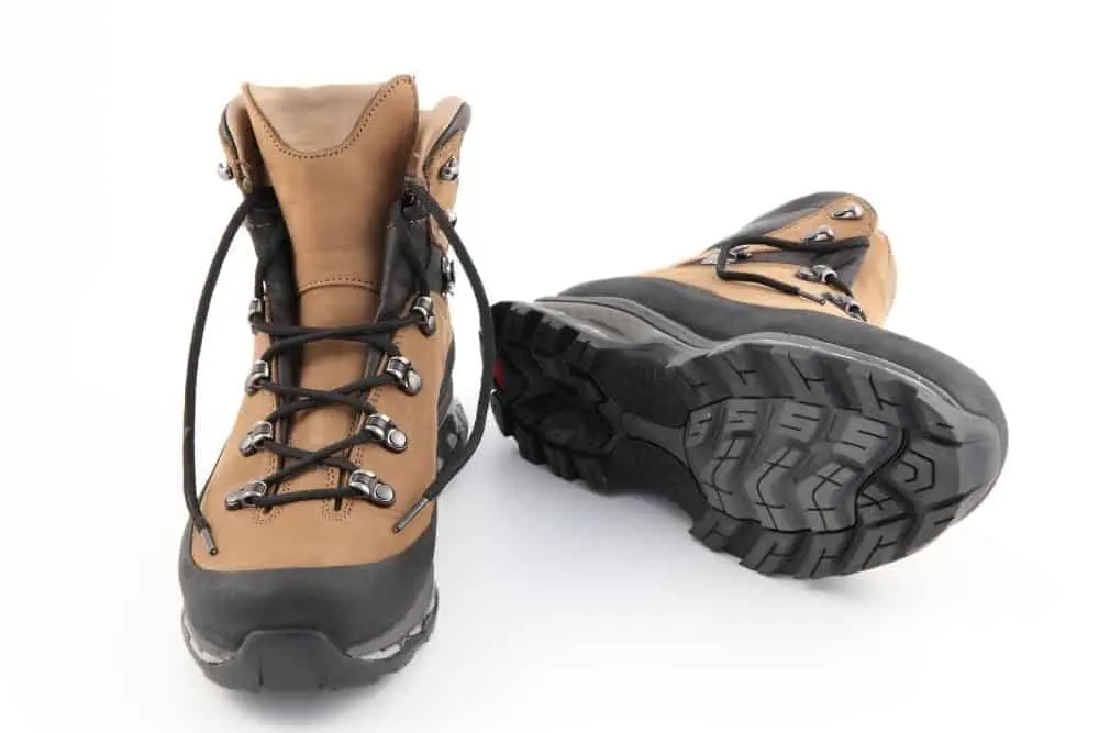 a pair of brown hiking boots