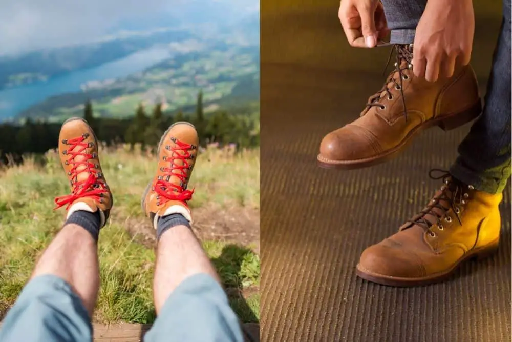 brown hiking boots with red laces vs brown work boots with dark drown laces