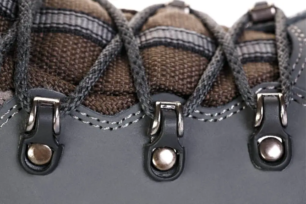 eyelets and laces of hiking boot