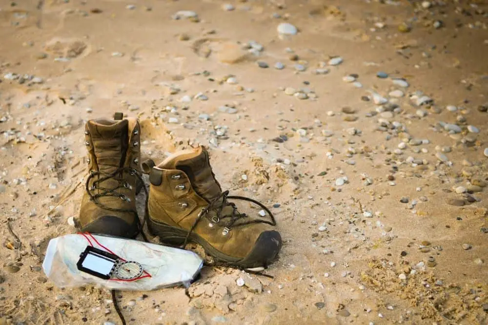 high cut hiking boot on sand