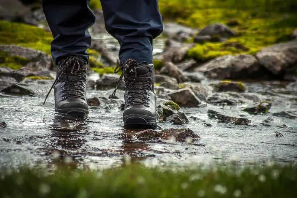 rain pants and hiking boots