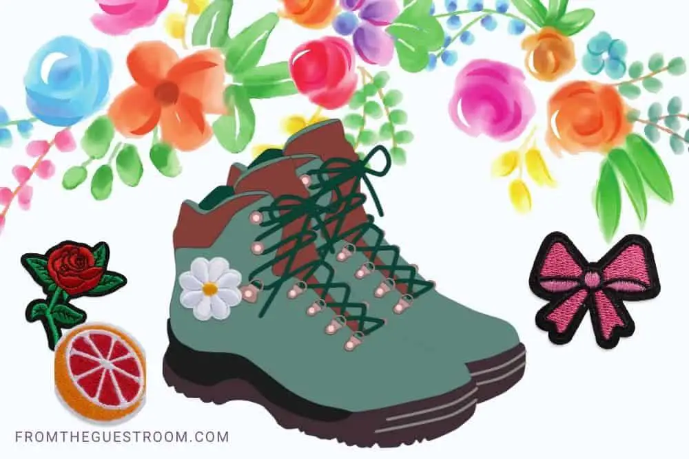 Decorate hiking boots with embroidered flower patches