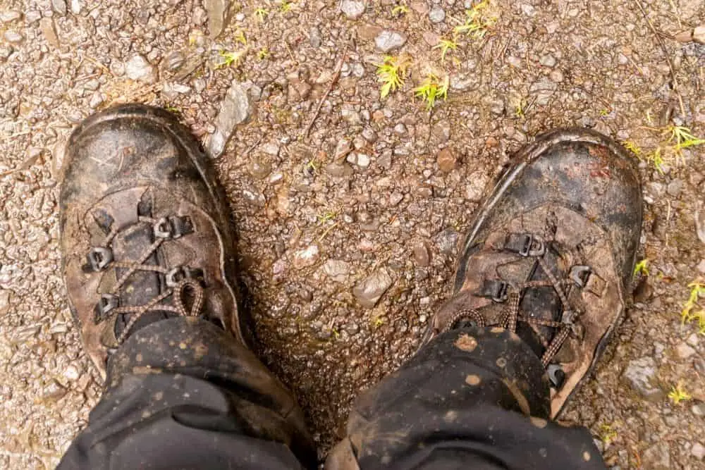 _hiking boots wirh worn out eyelets