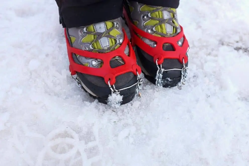 Crampons With Hiking Boots enhance traction