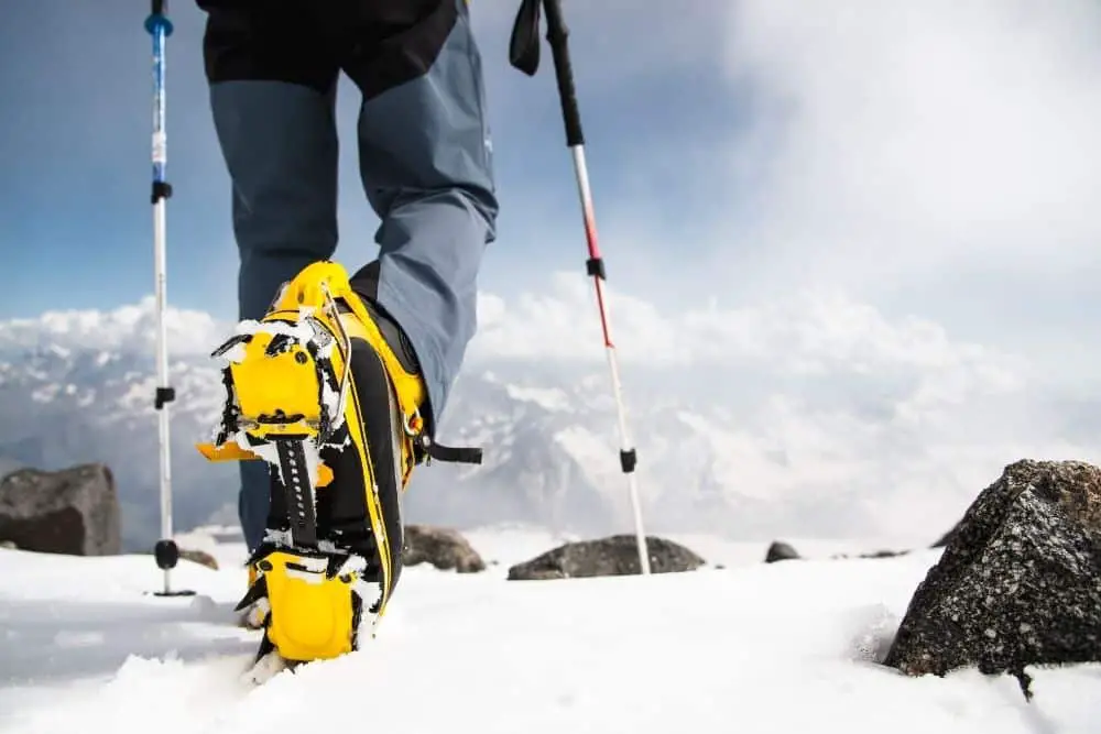 Crampons With Hiking Boots in snow