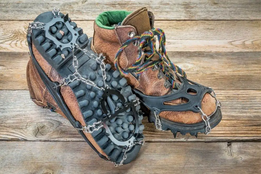 silver Crampons With Hiking Boots