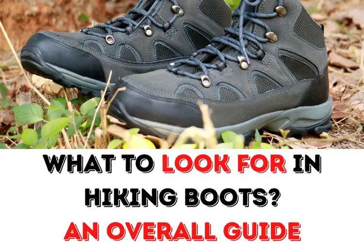 A pair of hiking boots on the ground and the title