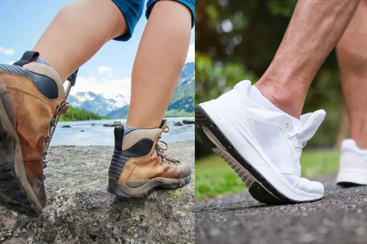 high ankle cuff of hiking boots compared to low cut sneakers