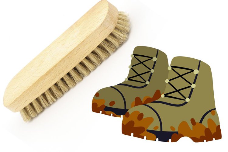 use a soft bristled brush to clean muddy hiking boots