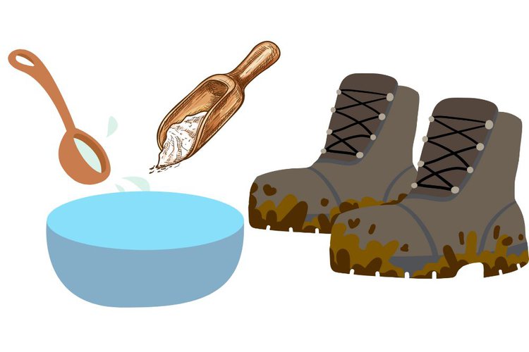 use water and baking soda mixture to clean muddy hiking boots