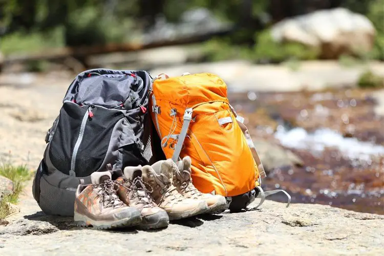 Hiking backpacks and hiking boots on the trail