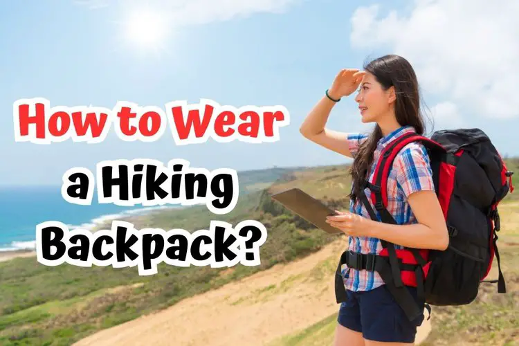 a girl is wearing hiking backpack standing in the sun