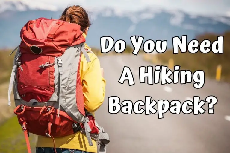 a girl with a red big hiking backpack