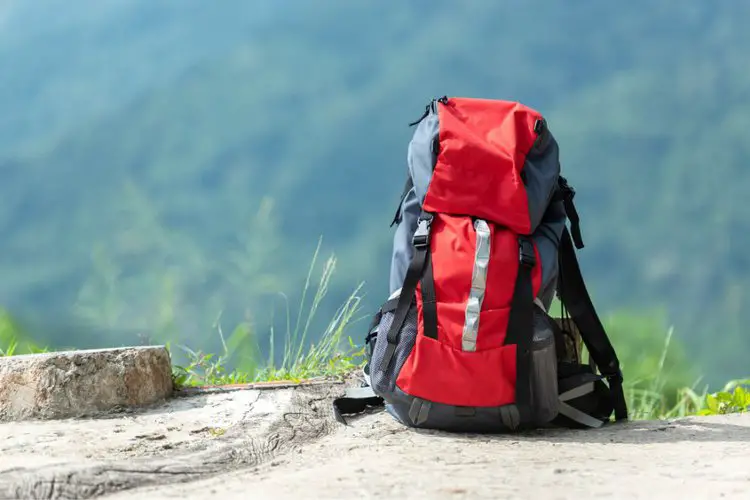 a red hiking backpack