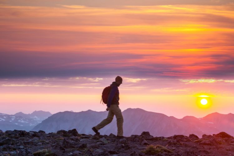 a beautiful sunset while hiking