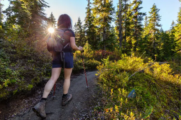 a girl is hiking on a familiar trail