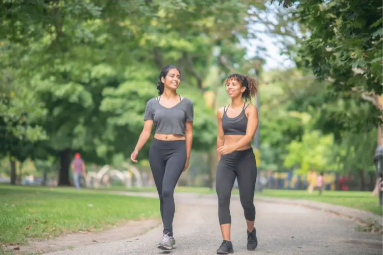 two women are walking