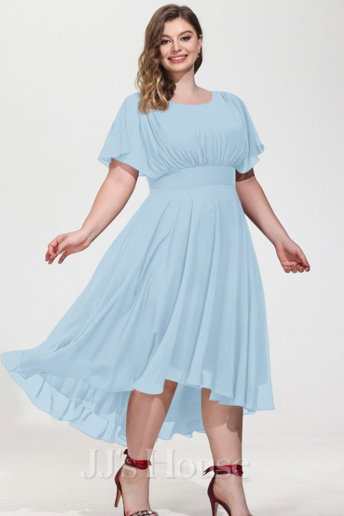 A-line Scoop Asymmetrical Chiffon Bridesmaid Dress With Ruffle