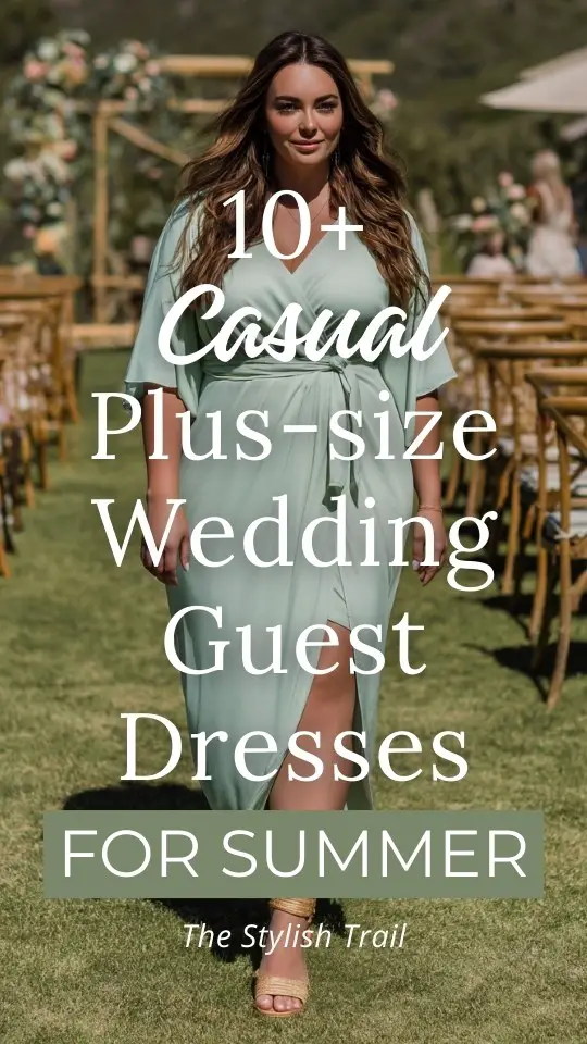a plus size woman wears a casual green wedding guest dress for summer