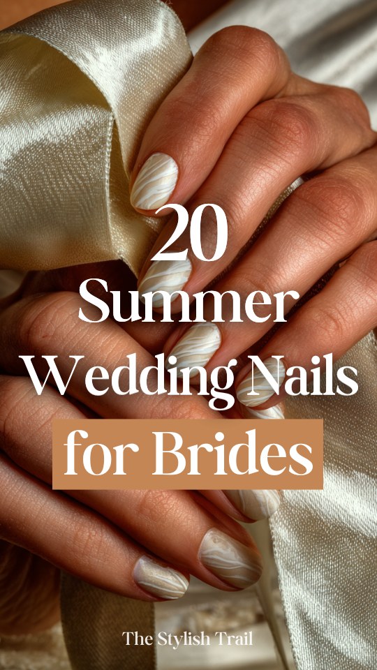 Glossy white swirl nails ideal for a summer wedding bride (1)