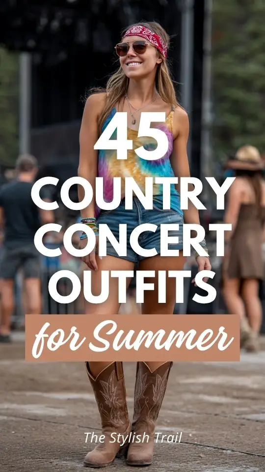 a woman wears a tie dye top with denim shorts for summer country concert