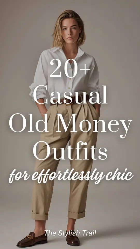 a woman wears an old money beige pants with a white shirt and loafers