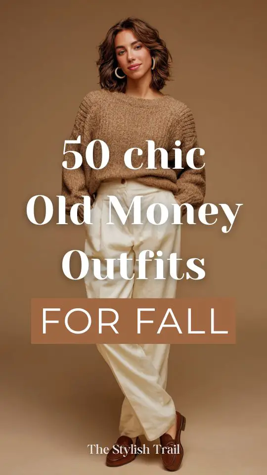 a woman wears a fall old money outfit with a brown sweater with cream pants and brown loafers