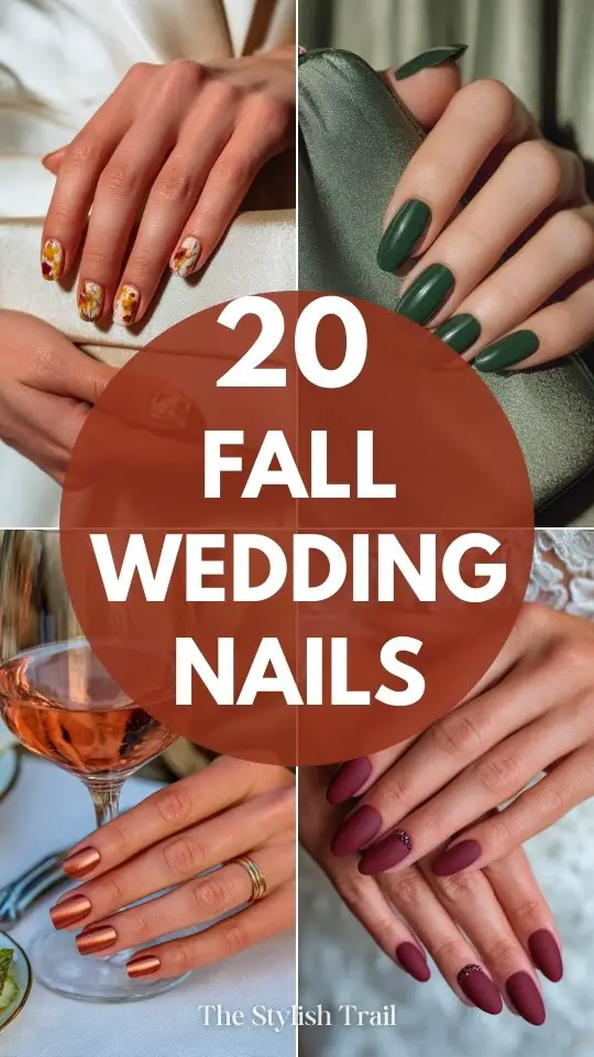a collection of fall wedding nail designs in different colors