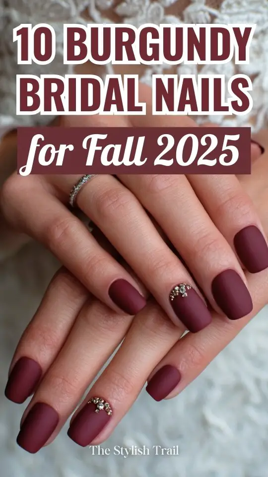 burgundy wedding nails for brides in fall
