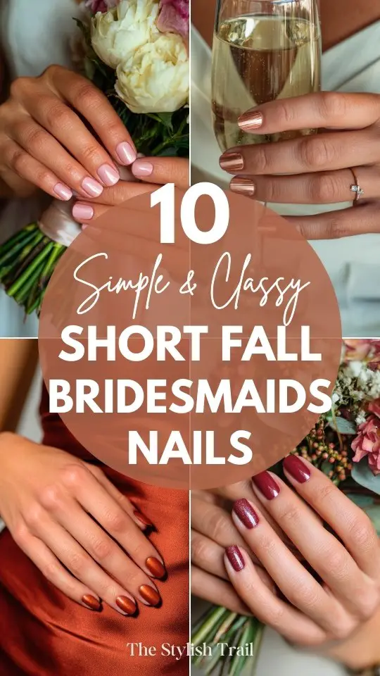 simple and classy short fall wedding nails for bridesmaids