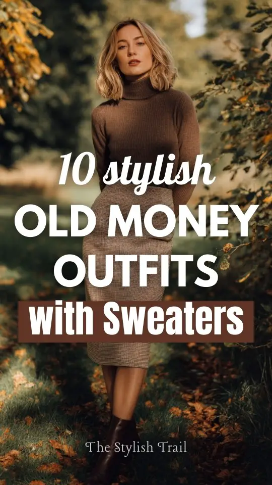 A woman over 30 wears an old money outfit with a sweater with a wool midi skirt and Chelsea boots