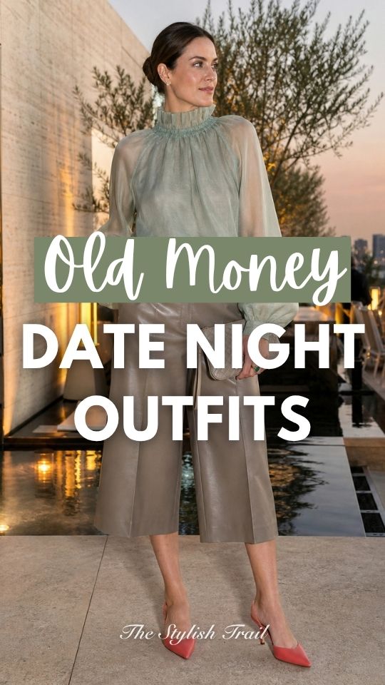 a woman in an old money date night outfit